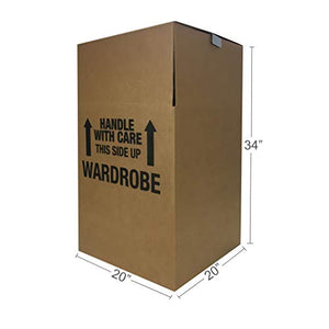 Wardrobe Clothing Moving Boxes with Bar, 3 Pack, Brown, 20" x 20" x 34"