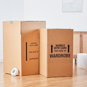 Wardrobe Clothing Moving Boxes with Bar, 3 Pack, Brown, 20" x 20" x 34"