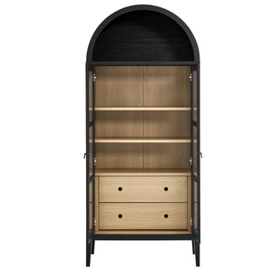 Modway EEI-6639-BLK-OAK Nolan Tall Arched Storage Display Cabinet, Black Oak