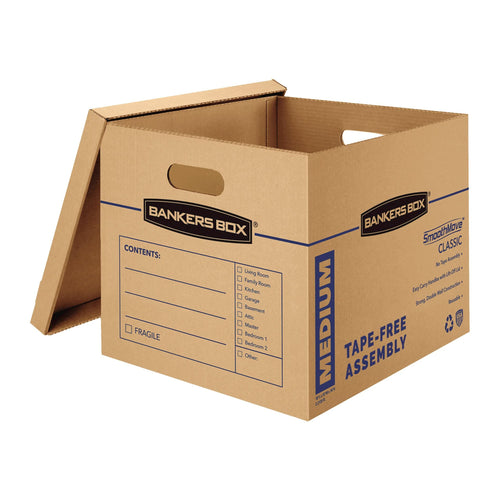 Bankers Box Medium Classic Moving Box 10 Pack, Reinforced Handles, Tape-Free Assembly, Box with Lid, 19-in x 14.5-in x 15.5-in (7717204)