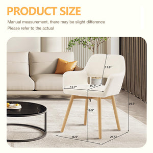 Desk Chair No Wheels Vanity Chair Makeup Chair Comfy Accent Chair for Living Dining Room Bedroom Home Office Mid Century Modern Upholstered Arm Chair Sofa Chair with Wood Legs (Wool White, 1)