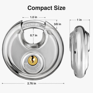 Puroma Keyed Padlock, Stainless Steel Discus Locker Lock Heavy Duty Locks with 3 Keys, Waterproof Outdoors Gate Storage Unit Lock with 3/8 Inch Shackle for Warehouse, Gym Storage Locker (1 Pack)