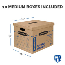 Bankers Box Medium Classic Moving Box 10 Pack, Reinforced Handles, Tape-Free Assembly, Box with Lid, 19-in x 14.5-in x 15.5-in (7717204)