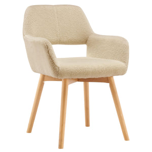 Desk Chair No Wheels Vanity Chair Makeup Chair Comfy Accent Chair for Living Dining Room Bedroom Home Office Mid Century Modern Upholstered Arm Chair Sofa Chair with Wood Legs (Wool White, 1)