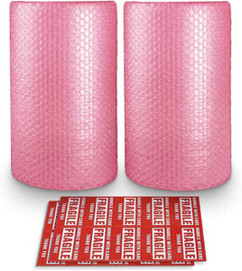 2-Pack Bubble Cushioning Nylon Wrap Rolls, 3/16" x 12" x 72' ft Total, Perforated Every 12", 20 Fragile Stickers for Packaging, Shipping, Mailing