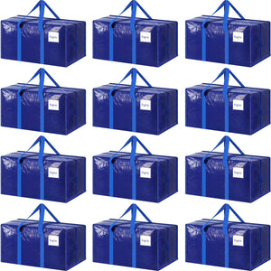 6 Pack Extra Heavy Duty Large Moving Bags with Strong Zipper & Comfortable Handles, Sturdy & Durable Clothes Storage Bags Totes Bins, Blue Packing Bags Moving Boxes College Moving Supplies, Dark Blue