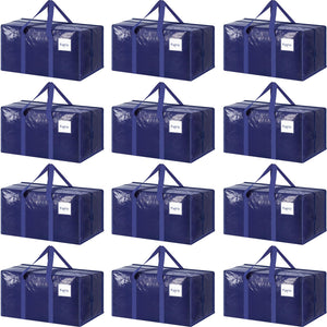 6 Pack Extra Heavy Duty Large Moving Bags with Strong Zipper & Comfortable Handles, Sturdy & Durable Clothes Storage Bags Totes Bins, Blue Packing Bags Moving Boxes College Moving Supplies, Dark Blue