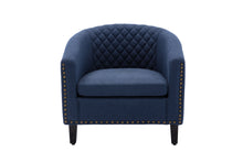 Barrel Accent Chair with nailheads in Black/ Navy Linen