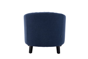 Barrel Accent Chair with nailheads in Black/ Navy Linen