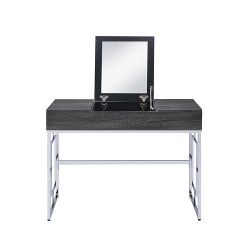 Saffron Vanity Desk in Black Oak & Chrome